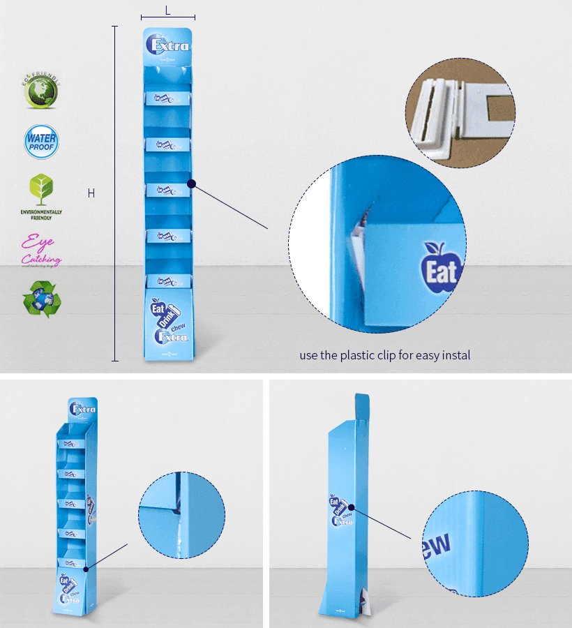 plastic floor promotional cardboard stand stairglossy CAI YI JIE