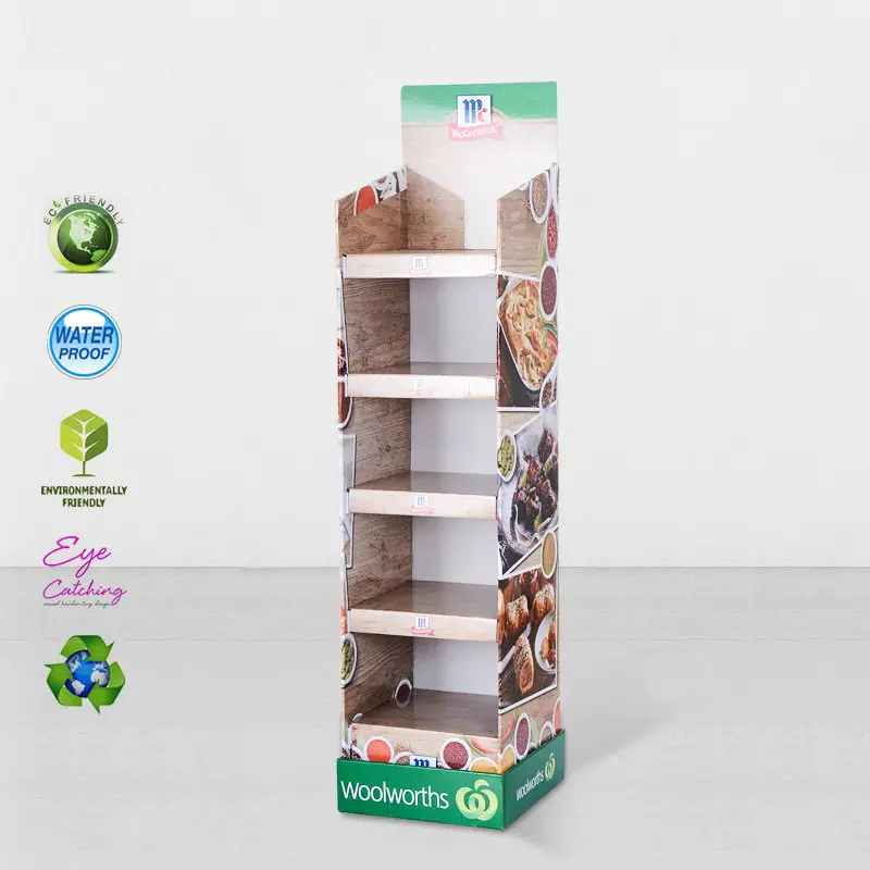 5 Layers Printed Cardboard Retail Display Stand Tower With Plastic Clip