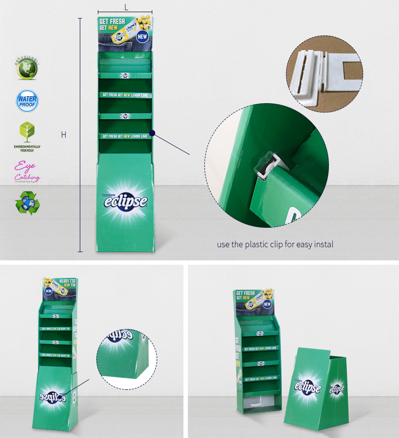 StairGlossy UV Printing  Step Corrugated Cardboard Product Stands