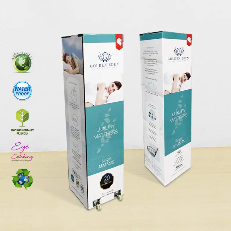 Custom Logo Printed Large Packaging Boxes With Wheel And Handle For Rolled Mattress In a Box