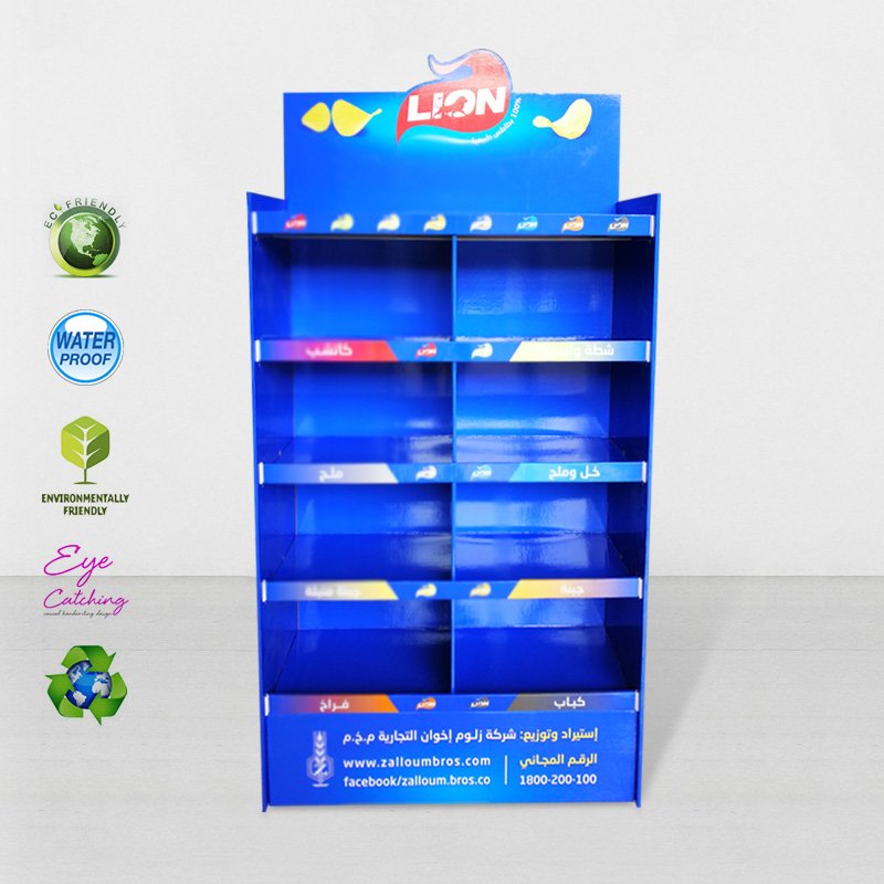 CAI YI JIE 8 Grids Floor Display Stand For Lion Chip For Chain Store Cardboard Floor Display image7