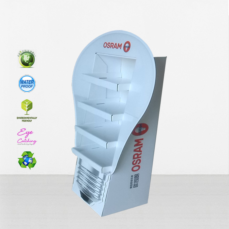 OSRAM Lamp Shape Cardboard Display Rack With 4 Tiers Electronic LED Lights Shelf For Promotion