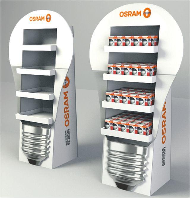 OSRAM Lamp Shape Cardboard Display Rack With 4 Tiers Electronic LED Lights Shelf For Promotion