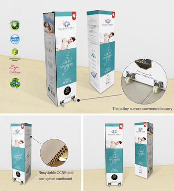 Custom Color Printed Packaging Box With Wheel And Handle For Rolled Mattress In a Box