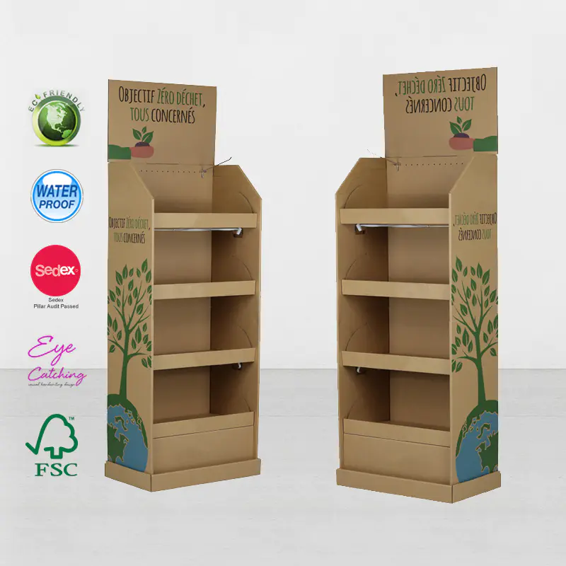 China Customized Logo Folded Up Corrugated Cardboard Floor Display Stand For Toothpaste