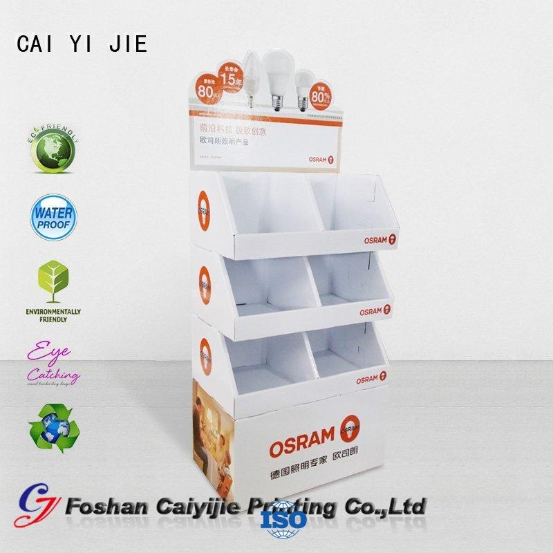 CAI YI JIE glossy cardboard floor display stands operation for led light