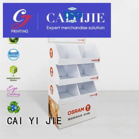 stair custom cardboard display stands tiers for led light CAI YI JIE